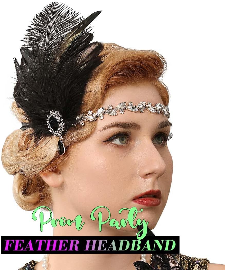 1920s Flapper Headpiece Black Flapper Accessories Gatsby Headpiece For Women